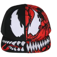 Marvel Comics Venom Carnage Split Face Embroidered Flat Bill Snapback Hat Black