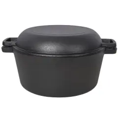 3 in 1 Pre-Seasoned Cast Iron Dutch Oven,Camping Deep Pot, 5 Quart. Cover As A Skillet with Ribbed Bottom Design. With 2pcs Silicone Handel Covers