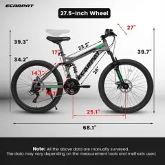 Gulches Full Suspension Mountain Bike, Steel Frame, 21-Speed Gear System, High-Performance Mechanical Disc Brakes