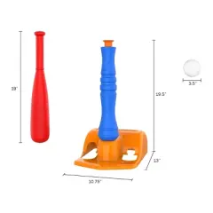 Toy Time Kids' T-Ball Set with Bat and 3 Balls for Baseball Practice - Blue/Orange/Red