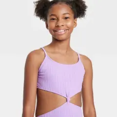 Girls' Forever Vacay Solid One Piece Swimsuit - art class&trade; Purple