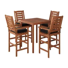 Miramar 5pc Square Wood Patio Bar Height Dining Set - Cinnamon Brown/Black - CorLiving