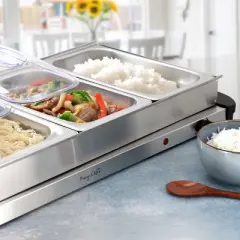 MegaChef Buffet Server & Food Warmer With 4 Removable Sectional Trays , Heated Warming Tray and Removable Tray Frame