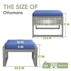 Gymojoy 2 Pieces Outdoor Patio Ottoman with Removable Cushions