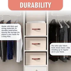 Ornavo Home 3 Pack Foldable Linen Large Storage Bin with Faux Leather Handles and Lid