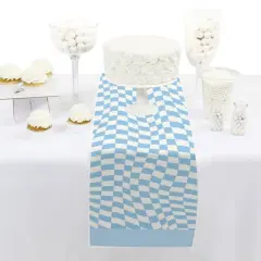 Big Dot of Happiness Blue Checkered Party - Petite Paper Table Runner - 12 x 60 inches