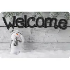 Ashley Productions&reg; The Original Fun Mat&trade;, Welcome Mat, 15.5" x 23.5", Shiplap Snowman Welcome