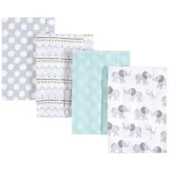 Hudson Baby Infant Cotton Flannel Burp Cloths 4pk, Gray Elephant, One Size