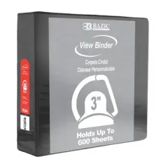 BAZIC Products&reg; Slant D Ring View Binder with 2 Pockets, 3", Black, Pack of 3