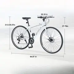INFURNIC 7-Speed Hybrid Bike Double Disc Brakes Perfect for Men Women for City Streets Paths, White, 27.1"*41.7"*70.8"