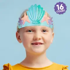 Big Dot of Happiness Mermaid Party Paper Crowns, Colorful Under the Sea Party Headbands for Girls Birthday, DIY Mermaid Party Hat Favors, 16 Count