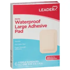 Leader Large Waterproof Sterile Adhesive Pad 6 ea