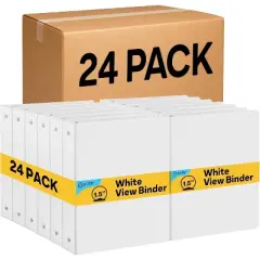 Inch Binders 3 Ring, White &frac12; Inch Round Ring Binder with Clear View Cover & 2 Inside Pockets, School Supplies Binders (24 PC) &ndash; by Enday