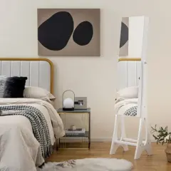 Costway LED Jewelry Cabinet Armoire with  Bevel Edge Mirror Organizer Mirrored Standing