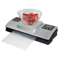 NESCO Deluxe Vacuum Sealer with Scale: Food Sealer Machine, Silver, Plastic, Spot Clean, 1-Year Warranty, Includes AAA Batteries