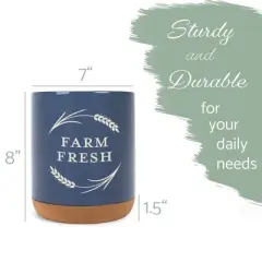 Elanze Designs Farm Fresh Country Kitchen Ceramic Cork Bottom Navy Blue Large Capacity Utensil Holder Crock for Countertop Storage, Stylish & Durable