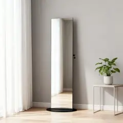 KWPZQEB 360&deg; Swivel Jewelry Cabinet, Lockable Jewelry Organizer with Full-Length Mirror, Rear Storage Shelves, Jewelry Armoire for Bedroom