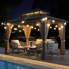 10' x 12' Hardtop Gazebo, Metal Gazebo Aluminum Frame Double Galvanized Steel Roof Curtains Netting Included Pergolas for Patios Garden Parties Khaki