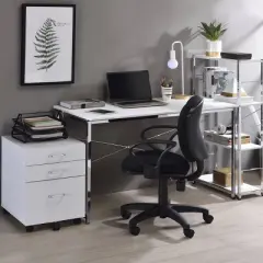 GlasFlength Desks Metal Frame Rustic Computer Desk Gaming Desk Home Office Desk Simple Design for Small Spaces, White, 47.5"*24.5"*28.5"