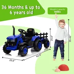 12V Kids Ride-On Tractor with Remote Control, Detachable Trailer, 35W Dual Motors, 3 Speed, 7 LED Lights, Durable Electric Farm Truck Toy