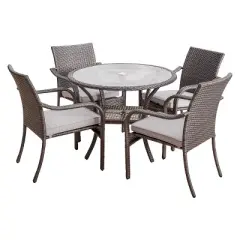 San Pico 5pc Wicker Patio Dining Set with Cushions: Metal Frame & Tempered Glass Top - Christopher Knight Home