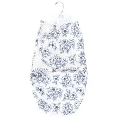 Hudson Baby Infant Girl Plush Faux Fur Swaddle Wrap, Blue Toile, 0-3 Months