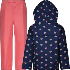 LONDON FOG Girls' Waterproof Hooded Jacket and Pant Rain Suit Set for Kids