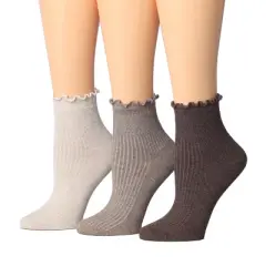Tipi Toe Womens Neutral-Vibrant Harmony Turn-Cuff Solid Lettuce Edge Lightweight Quarter Length Ruffle Socks