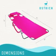 Ostrich Chaise Lounge Lightweight Portable Folding Rust Resistant Quick Dry Sunbathing Poolside Beach Chair with Carrying Strap & Pillow, Pink & Blue