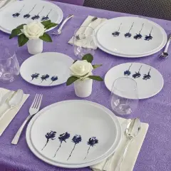 Silver Spoons Floral Painted Plastic Plates for Party, Heavy Duty Disposable Dinner Set, Blue (10 PC) - Pallete Collection