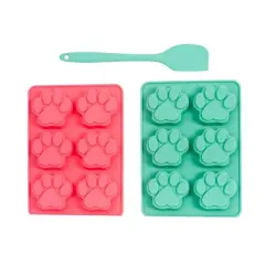 Country Living 3-Piece Silicone Treat Baking Kit for Dog Treats - (2 Baking Trays, 1 Spatula)(6-Cavity Paw Print Mold)