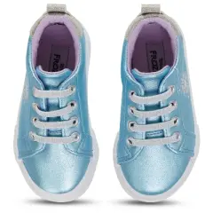 Frozen's Magical High Top Shoes for  Girls - Disney's Elsa, Anna, Olaf Adventure Blue Lace Up Sneakers (Light Blue, 7)