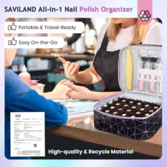 SAVILAND Pro Nail Tech Organizer - PU Leather Case w/30 Polish & Lamp Storage Salon-to-Go.(Black)