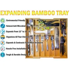 5 Star Super Deals 2 Bamboo Expandable Drawer Organizer For Utensils Holder - 8 Organizing Compartments  Adjustable Cutlery Tray, Wood Drawer Divider