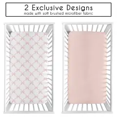 Sweet Jojo Designs Girl Fitted Crib Sheets Set Ballerina and Ballet Bows Pink and White 2pc