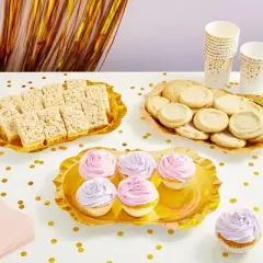 Sparkle and Bash 24 Pack Metallic Gold Foil Paper Plates, Disposable Serving Trays Platters, Wedding Birthday Party Supplies