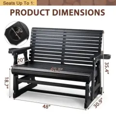 Karl Home | 48 in. Solid Wood Patio Glider Bench with Cup Holder