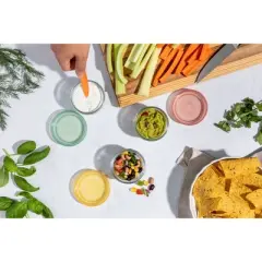 Ello 6pc Glass Condiment Color Lock Food Storage Container Set: Microwave & Oven Safe, Multicolored Lids