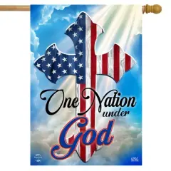 One Nation Under God Cross House Flag Patriotic Religious 28" x 40" Briarwood Lane