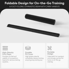 BalanceFrom 8 Foot Folding Balance Gymnastics Floor Beam with Anti Slip Bottom and Carrying Handles for Rehabilitation, Recovery, and Gymnasts, Black