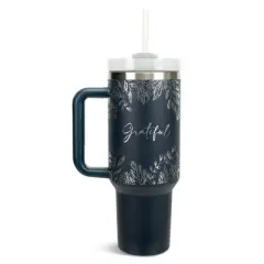 Elanze Designs Grateful Autumn Harvest Leaves 40 oz. Stainless Steel, Large Water Bottle Coffee Mug, Spill & Leak Resistant, Thermal Travel Tumbler