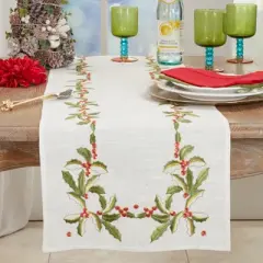 Saro Lifestyle Holly Embroidery Christmas Table Runner