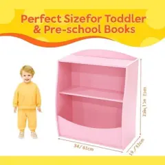 2 Tier Toy Storage Organizer for Kids,Wood Kids Bookshelf and Toy Organizer,Book Display Shelf for Kids Rooms Playroom, Nursery