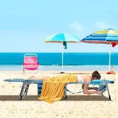 Tangkula Folding Chaise Lounge Chair Sunbathing Recliner w/ Face Hole & Removable Pillow Navy Blue