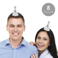 Big Dot of Happiness We Still Do - 25th Wedding Anniversary - Mini Cone Anniversary Party Hats - Small Little Party Hats - Set of 8