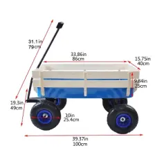 Outdoor Wagon All Terrain Pulling w/Wood Railing Air Tires Garden Cart