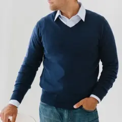 Hope & Henry Mens' Fine Gauge V-Neck Pullover Sweater