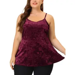 Agnes Orinda Women's Plus Size Velvet Adjustable Strap Peplum Camisole