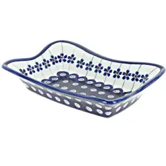 Blue Rose Polish Pottery 1933 Zaklady Small Rectangular Tray