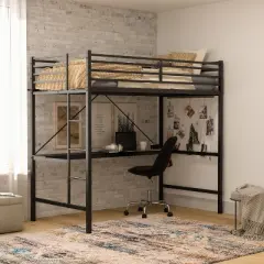 Flash Furniture Jake Metal Loft Bed Frame with Desk, Protective Guard Rails and Ladder for Kids, Teens and Adults